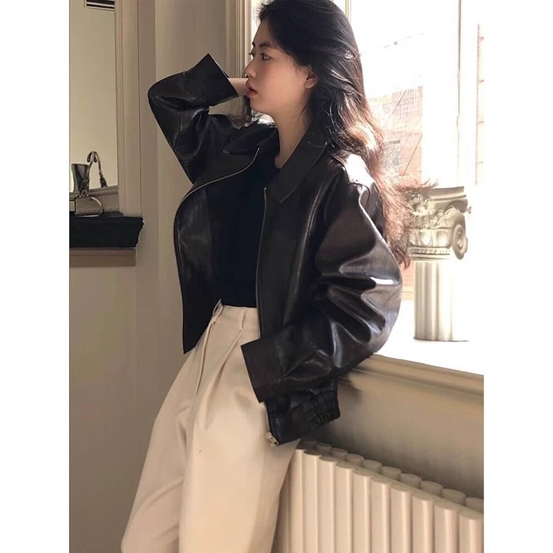 短款棕色皮衣外套女2025年春秋新款酷飒风小个子爆款机车气质复古|undefined