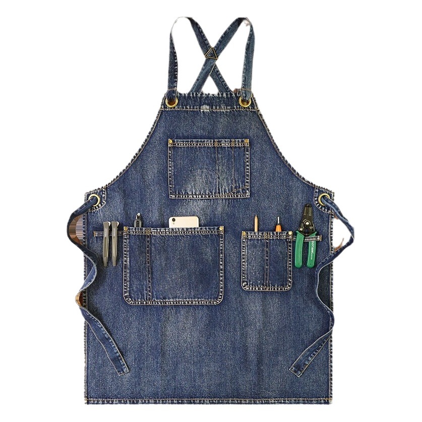 Transfronterizo Amazon puro algodón lavado Denim delantal estudio Artista manicura cocina overoles delantal al por mayor