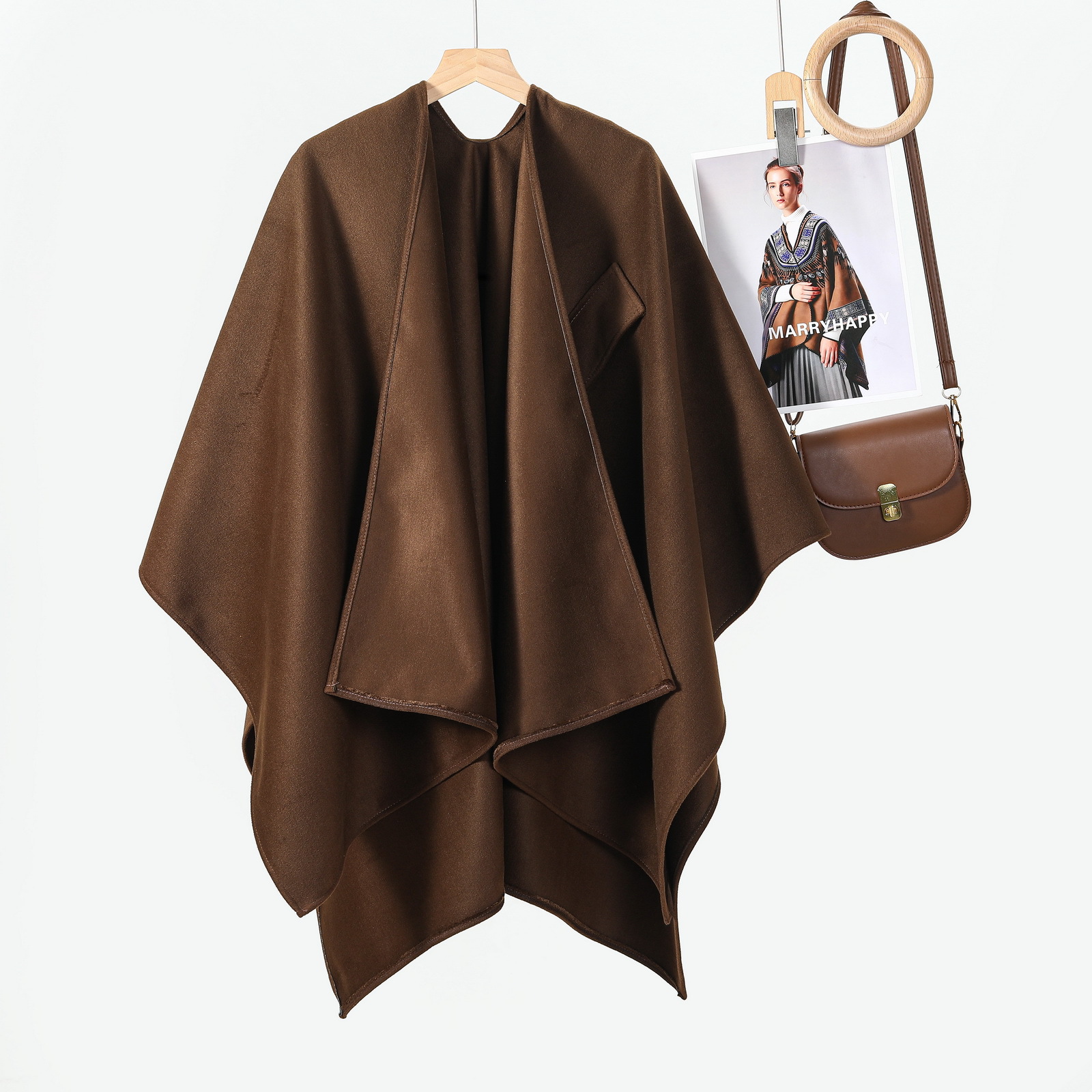 Wholesale Women's Shawls, European American Fashion, Simple Single-color Diagonal Tie Cape, Thickened Outerwear,_voghion.com