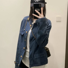 cha香奶奶老钱质感肌理感牛仔短外套女小香风单排扣高级立领夹克