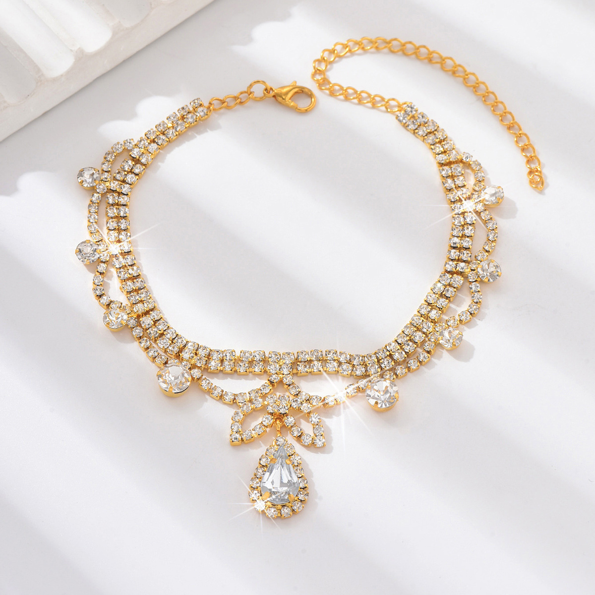 Europa y los Estados Unidos de la nueva tendencia transfronteriza gota de agua pulsera de diamante pulsera de tobillo Europa y los Estados Unidos de diamante sexy completo accesorios de pie de playa brillante universal