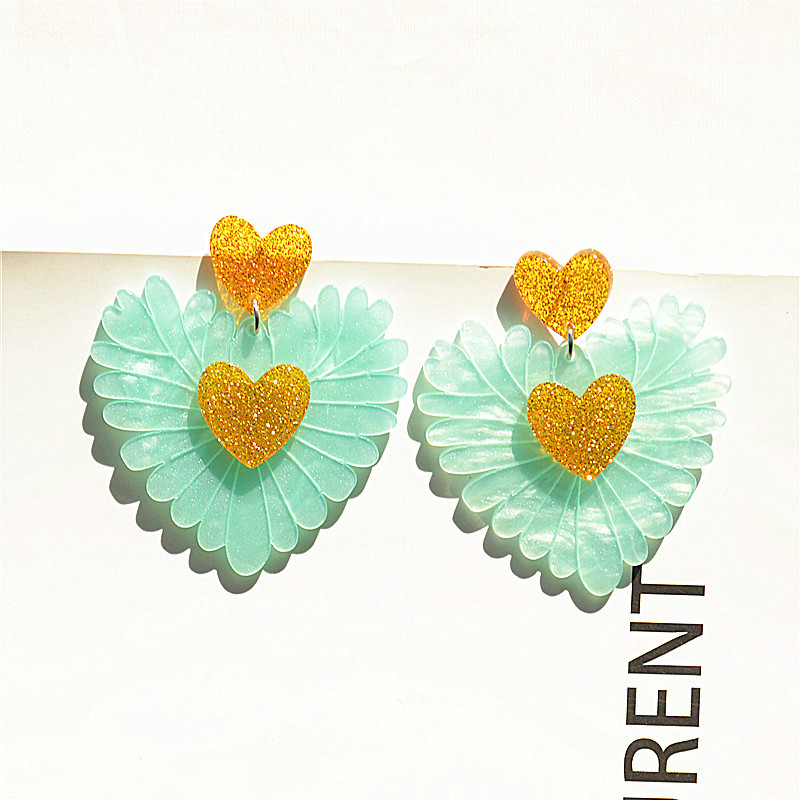 1 Pair Pastoral Heart Shape Arylic Patchwork Women's Drop Earrings display picture 4