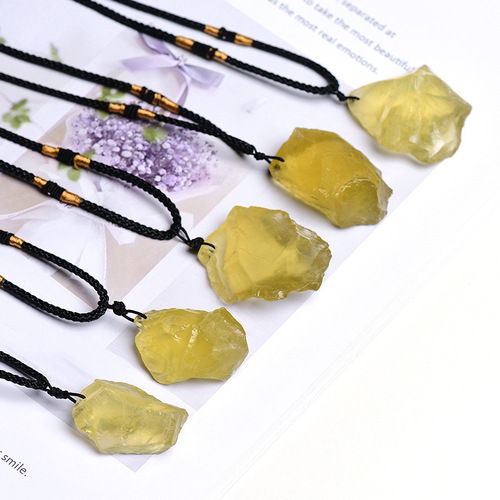 Natural Crystal Raw Stone Pendant Irregular White, Pink, Purple, and Yellow Crystal Raw Stone Pendant Necklace Accessory Wholesale