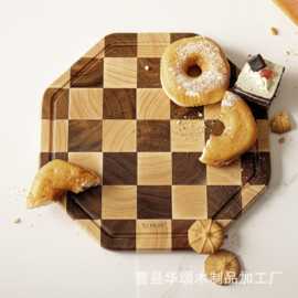 木制八角形砧板棋盘格厨房切菜板案板上菜板熟食奶酪托盘牛排板