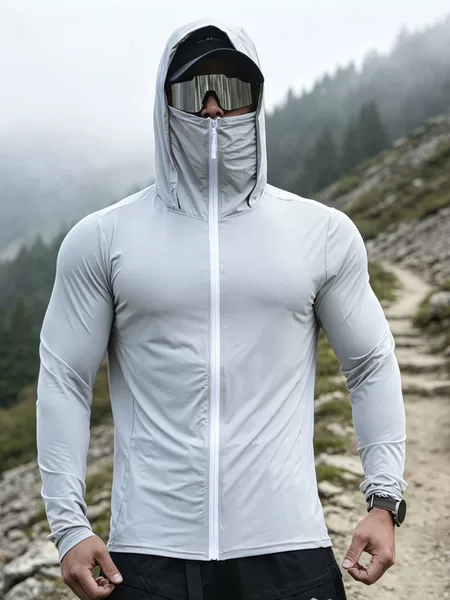 Cross-border outdoor running, fitness, mountaineering, cycling, sun protection clothing for men, outdoor fishing casual zip-up long-sleeve sweatshirt