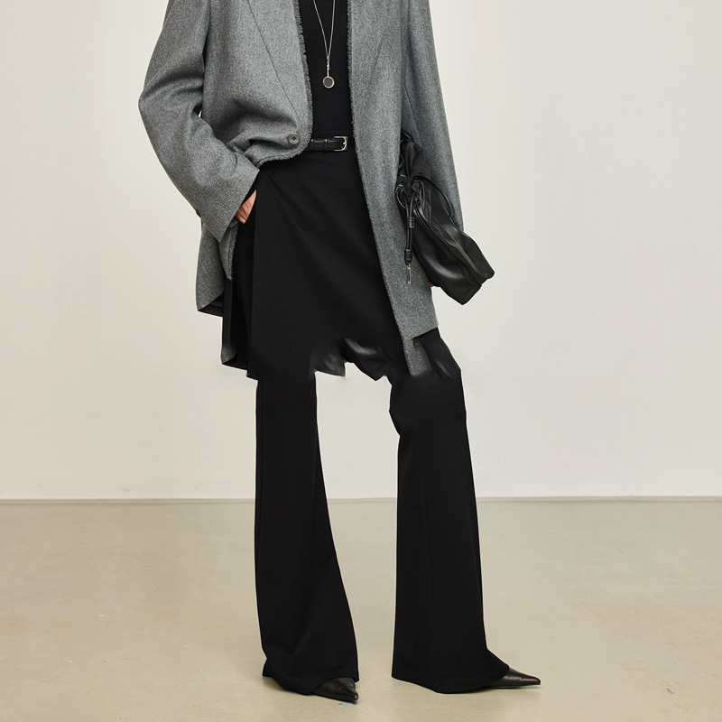 现货开KEI时髦入可水洗针织舒弹修身纸片人拼接假两件屁帘微喇裤