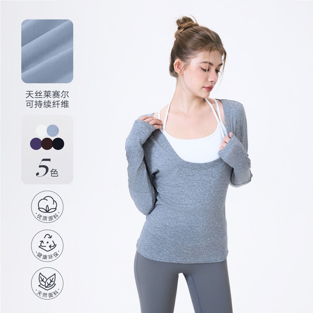 Large Round Neck Slim Bat Shirt Yoga Wear Long-Sleeved Pilates Running Sports Top Women's Waist Slimming Fitness t