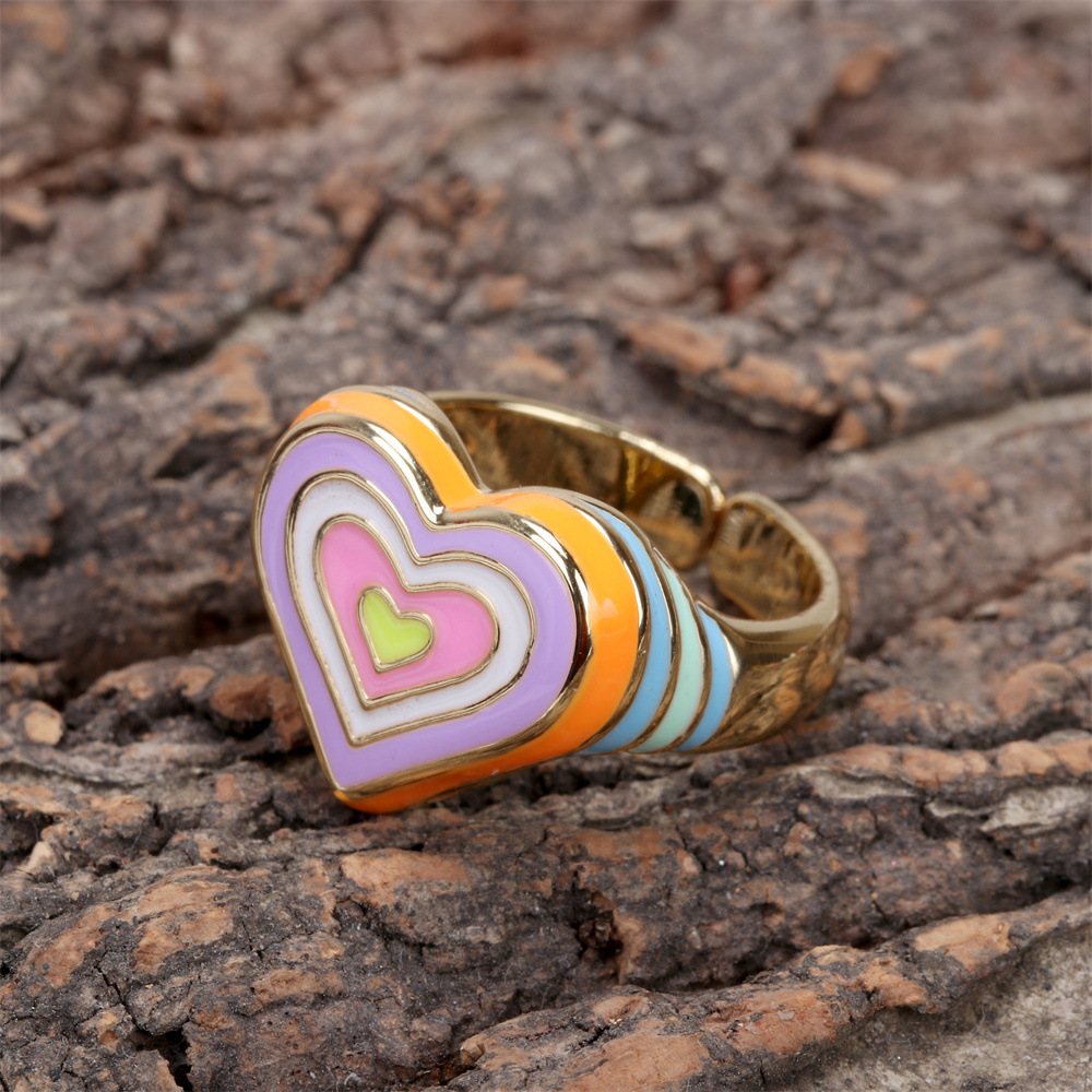 Candy Color Love Enamel Ring Female Fashion Design Drop Oil Forefinger Ring New Fashion Factory In Stock display picture 14