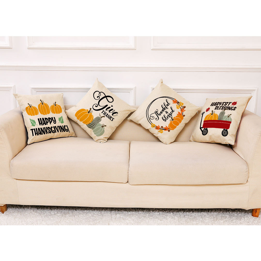 亞馬遜 新款家居感恩節(jié)抱枕套來圖定制秋天落葉南瓜亞麻靠墊靠枕