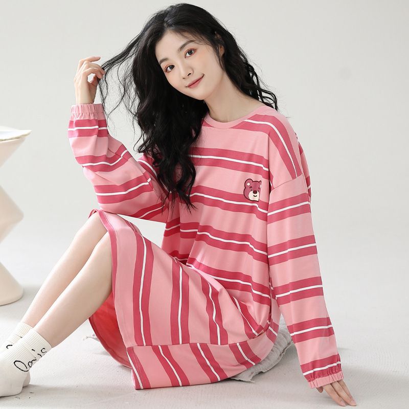 Camisón con almohadilla en el pecho Otoño e Invierno de las mujeres de manga larga de algodón puro pijamas de niña linda al por mayor de fábrica dulce directo se puede usar fuera