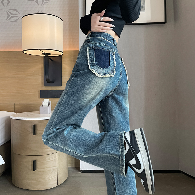 Retro straight jeans for women in 2023 spring clothing new high-waisted slim and loose small autumn and winter wide-leg pants