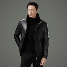 海宁冬装皮衣外套男休闲翻领绵羊皮夹克中年爸爸装羽绒内胆皮外套