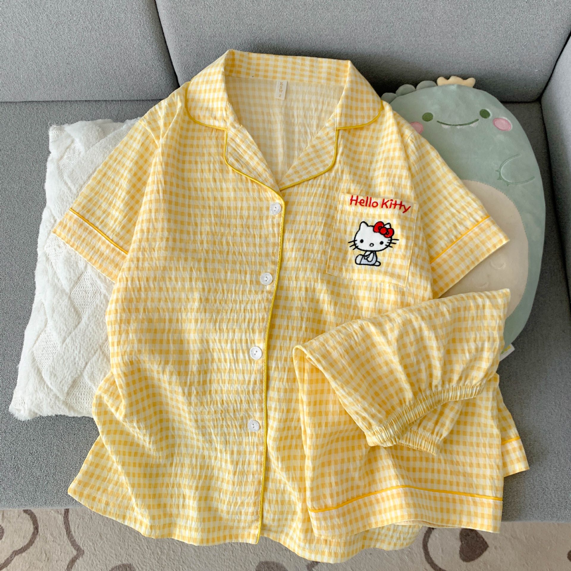 Nube de algodón pijama de mujer dibujos animados bordado dos piezas de verano nuevo estilo se puede usar ropa para el hogar grande suelta