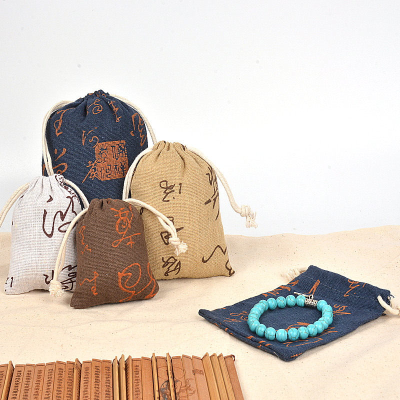 厂家直销中式古诗书法饰品袋佛珠手串礼品珠宝文玩抽绳束口布袋