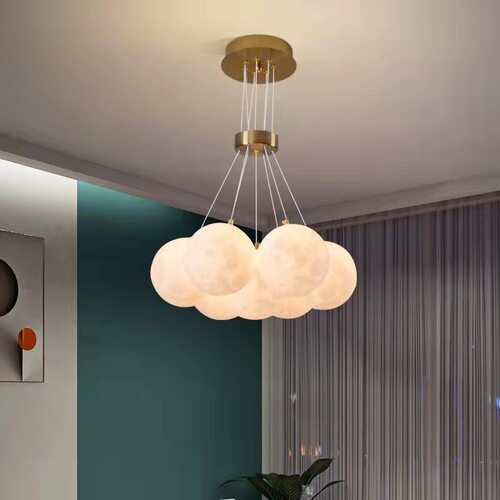 Designer Creative 3D Printed Moon Living Room Chandelier Modern Minimalist LED Bubble Ball Restaurant Light Bedroom Lamp