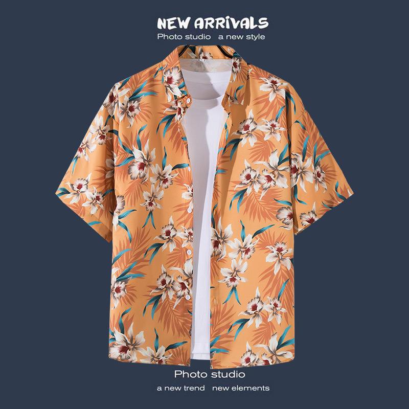 Camisas de manga corta estilo Hong Kong para hombres y mujeres, camisas florales de manga tres cuartos holgadas y delgadas de verano para playa hawaiana