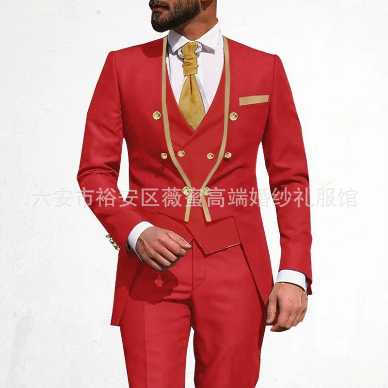 European and American Export New Men's Suit Casual Suit Three-Piece Stage Performance Host Elegant Tuxedo
