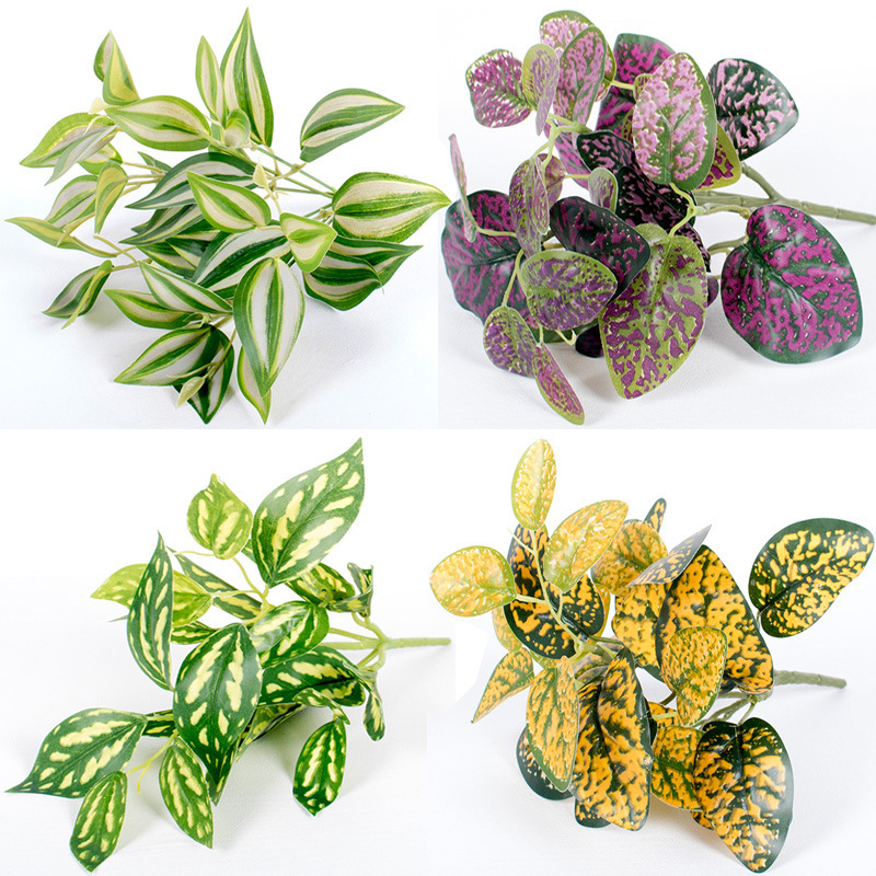 Planta artificial accesorios de pared pequeña hoja de patata dulce hoja de rábano verde planta decoración de la pared accesorios de plantas artificiales