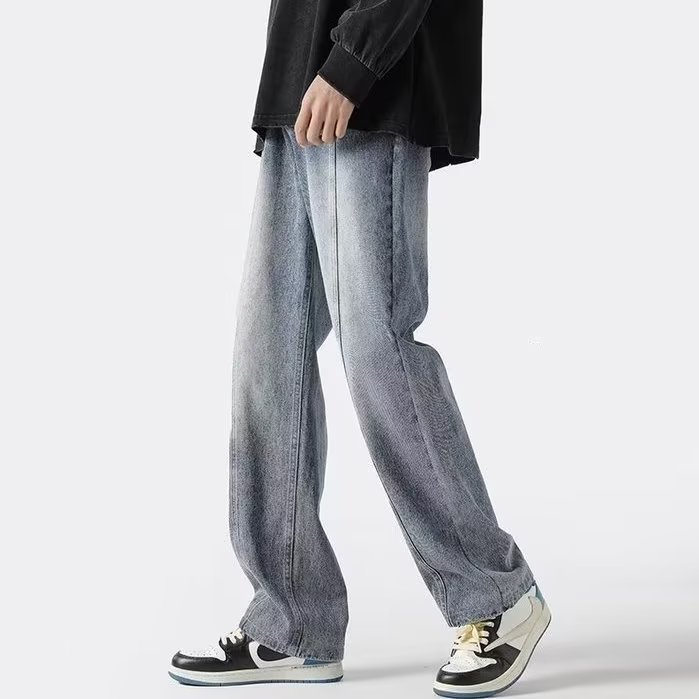 Vaqueros negros de la calle americana, pantalones vaqueros de la calle alta para hombres, vaqueros rectos y todo fósforo