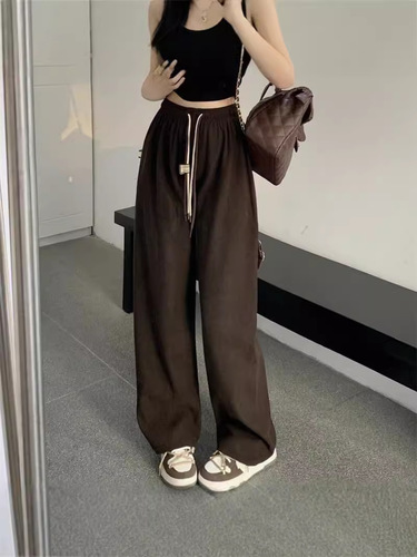 Women's Ultra-Fine Wide Leg Pants 2025 Spring and Autumn Corduroy Casual Pants with a Flowy Slimming Effect Smiling High-Waisted Straight Leg Pants