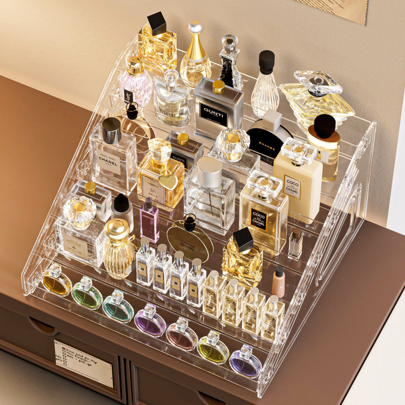 Multi-Layer Acrylic Ladder Storage Rack Cosmetics Lipstick Eye Shadow Palette Display Rack Desktop Transparent Perfume Storage Rack