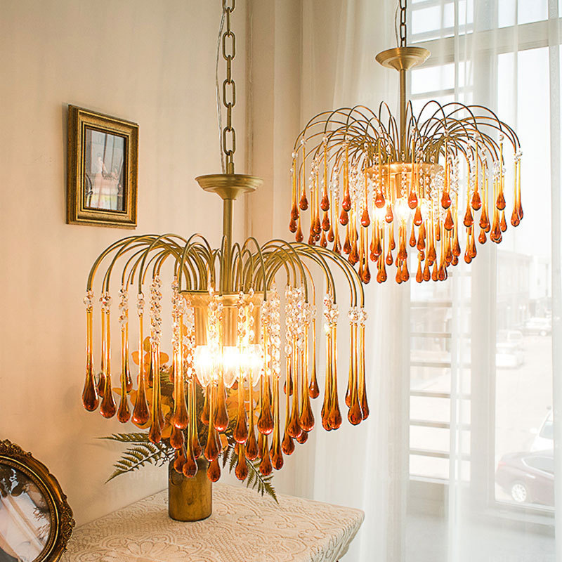 Retro waterdrop nose drop light, French light luxury living room dining room entryway bedside bedroom lamp, American glass crystal chandelier