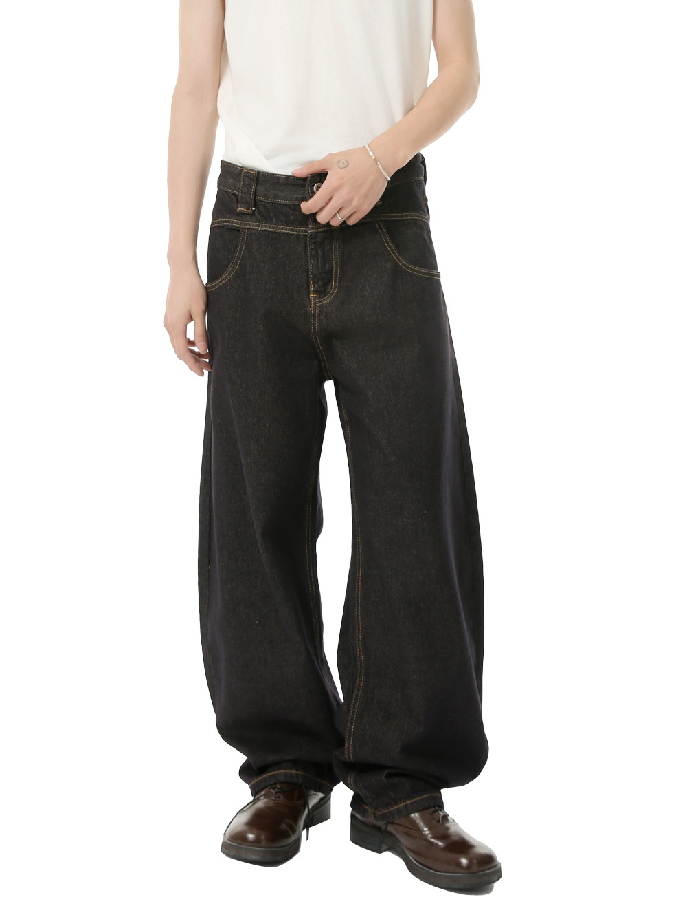 MTLCLOTHES para hombre | Vibe simple americano deconstrucción cimitarra tala Vaqueros lavados sueltos retro de moda