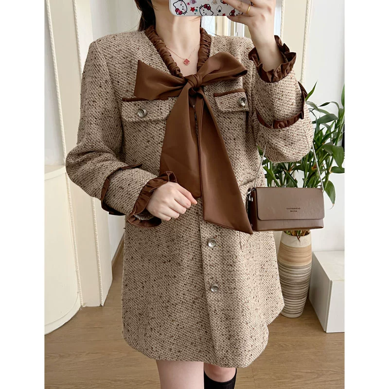 Dress for pregnant, autumn skirt with bow, Chanel style, high-quality style, oversize, fitted