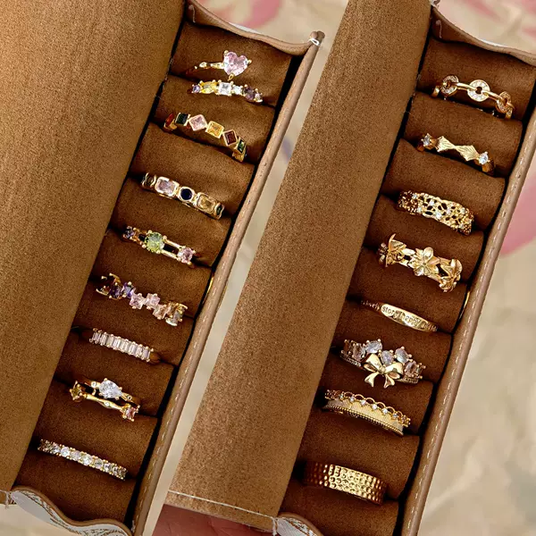 Vintage Style Colorful Zircon Gold Open Ring for Women, Adjustable, Retro Light Luxury High-End Jewelry