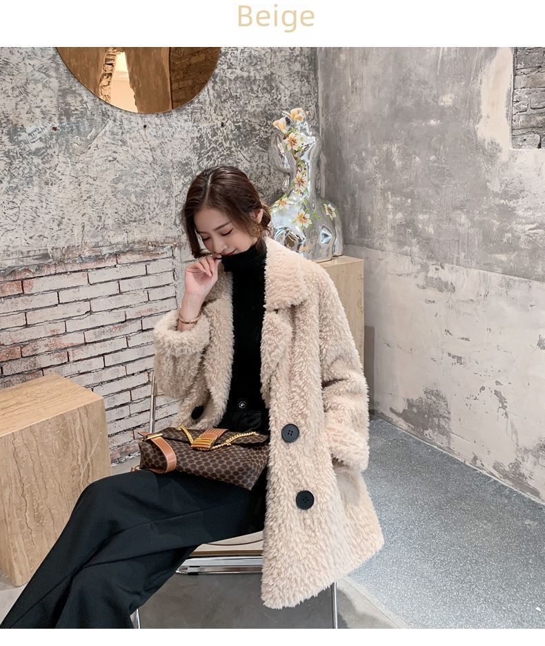Winter mid-length fleece coat for women 2023 new suit collar lambswool fur integrated granular fleece coat_voghion.com