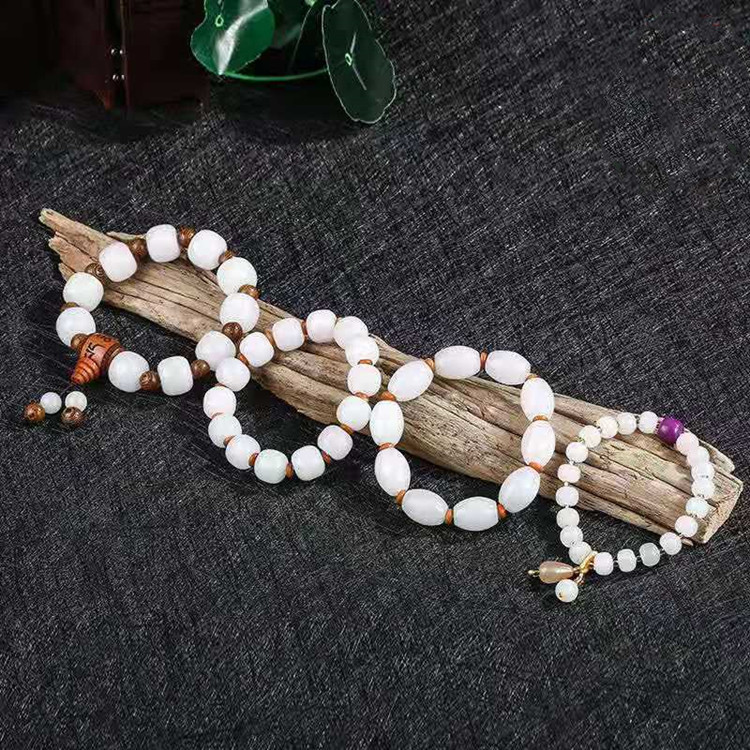 Wholesale Handmade Jadeite Hand Chain with Apple Pearls for Men, Xinjiang Hetian White Jade with Golden Thread, Traditional Shape