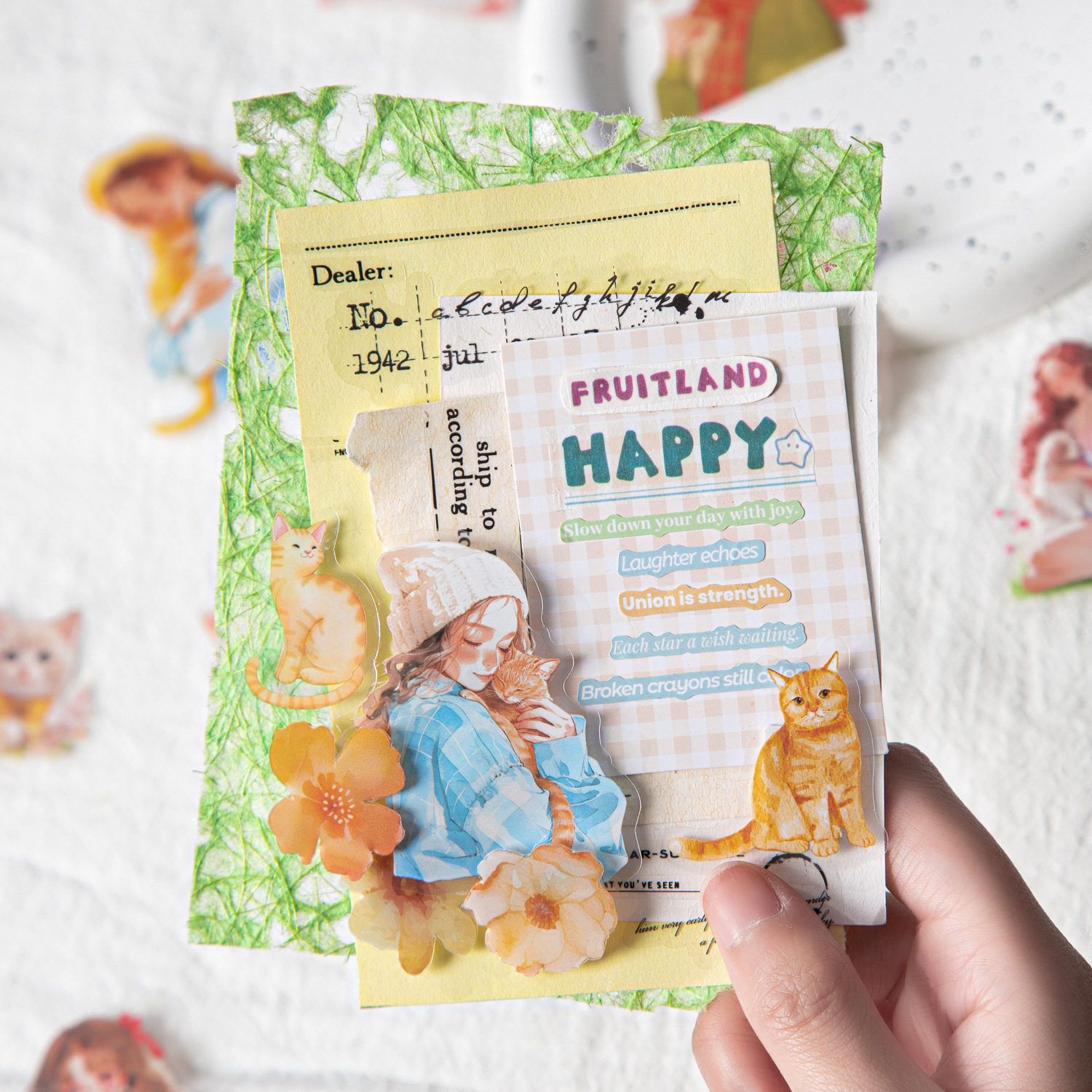 Hermoso día tema de mascotas pegatinas de PET su serie de mascotas doble tinta blanca material de cuenta de mano pegatinas de bricolaje