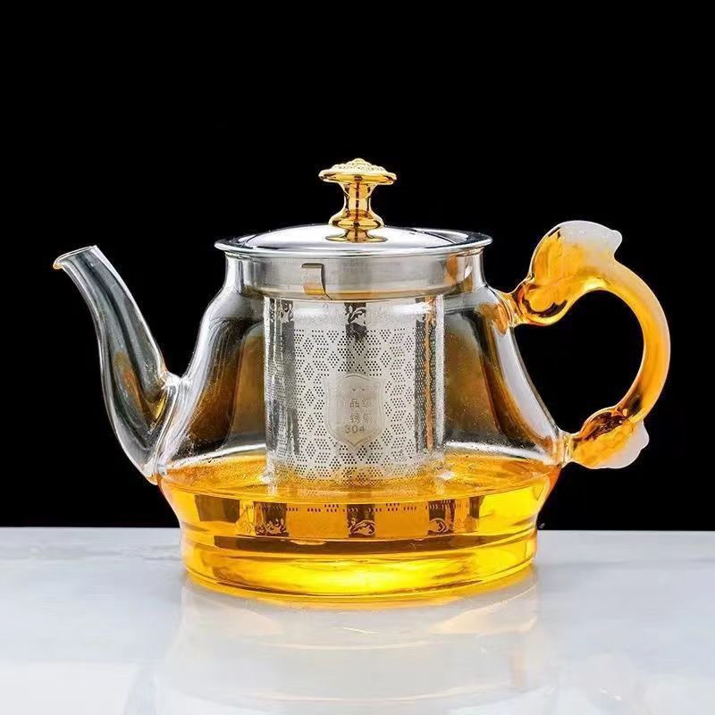 Wholesale High Borosilicate Glass Teapot, Stainless Steel Filter Flower Tea Runner Teapot, Thick Glass Tea Pot with Tea Separation