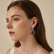 法式复古小提包蓝色滴油珐琅中古耳环高级感小众轻奢925银针质感