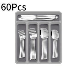 跨境热销1010不锈钢餐具12人份套装60件套西餐牛排刀叉勺收纳盒装