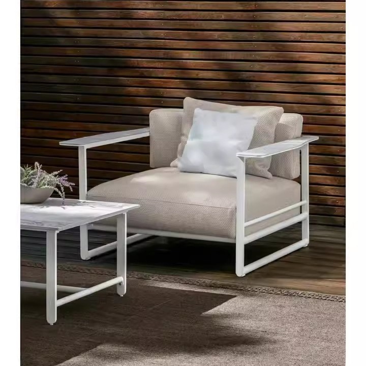 Sofá de acero inoxidable al aire libre, impermeable y protector solar, villa minimalista moderna, jardín de ocio, combinación de muebles de aleación de aluminio