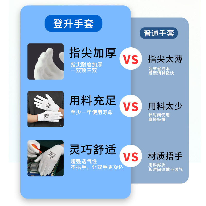 Dengsheng PU guantes de nylon pegamento recubierto de Palma verano transpirable antideslizante trabajo laboral guantes de protección laboral para hombres y mujeres