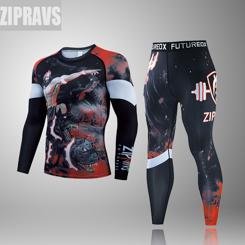 Spot Cross-border Sports Suit Men's Fitness Suit Night Run Morning Run Speed Dry Clothes Training Tights Sports Trousers