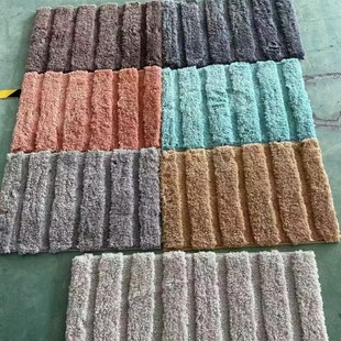 Microfiber Tufted High Cut Low Wool Vegan Color Coarse Striped Plush Indoor Bedroom Bath Absorbent Door Mat Floor Mat