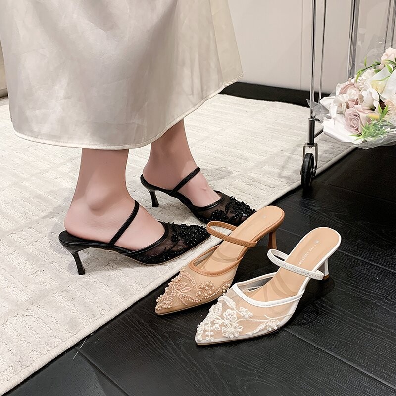 Sandalias de Tacón Alto de Malla con Tacón Fino y Punta Afilada para Fiestas image 4