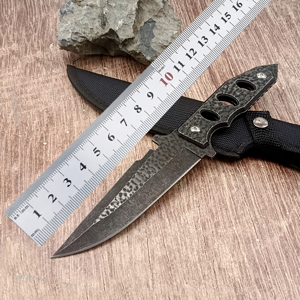 户外龙骨一体登山刀高硬度锋利小直刀烧烤手把肉创意石洗工艺