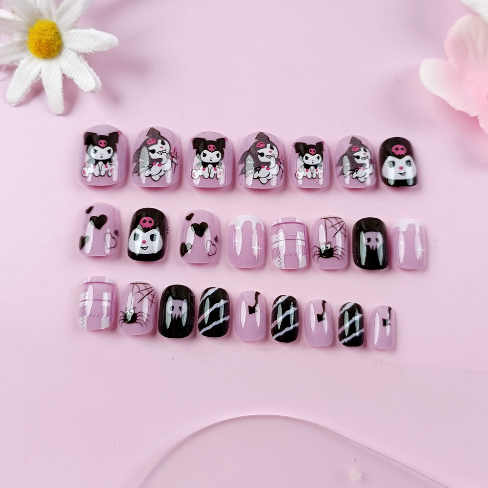 Uñas postizas adhesivas de moda para niños mayores, lindas pegatinas de uñas con dibujos animados, caja de 24 piezas de lindos parches de uñas. image 4