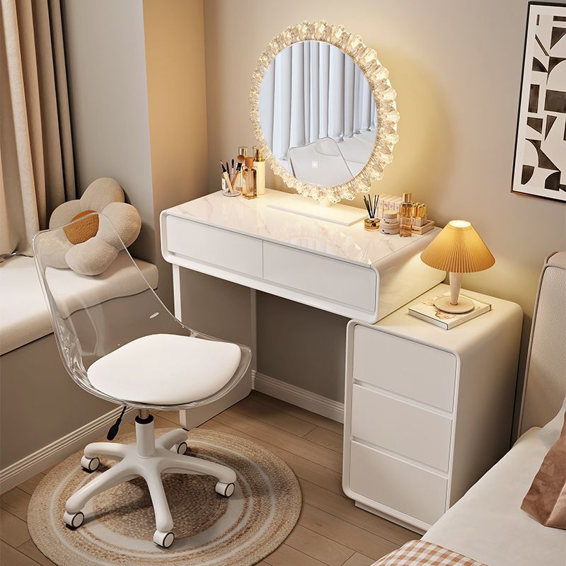 Cream Style 2025 New Modern Simple High-End Dressing Table Bedroom Small Apartment Solid Wood Dressing Table and Cupboard Integrated