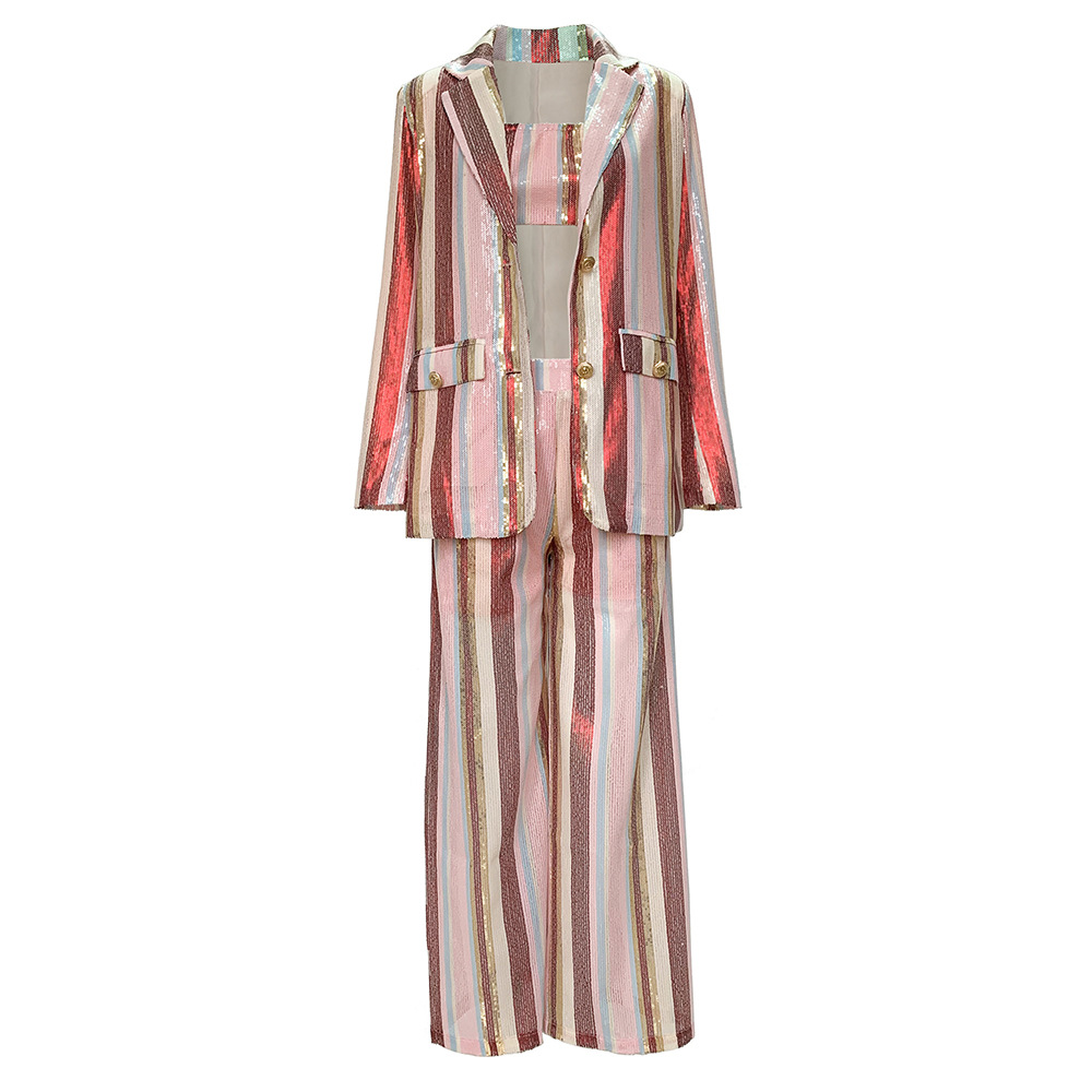 GraceChic GraceChic European And American New Three-Piece Set Early Autumn Fashion Women's Small Blazer Striped Casual Wide-Leg Pants_voghion.com