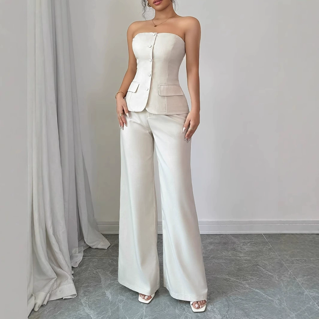В наличии комплект повседневных брюк и жилета для женщин, лето 2025, новые универсальные прямые свободные брюки с драпировкой.