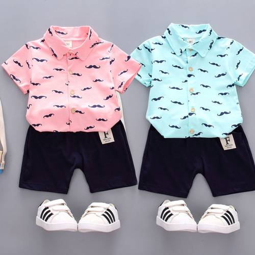 Boys short-sleeved suit summer children's Korean summer shirt two-piece set baby handsome summer clothes small children's clothing