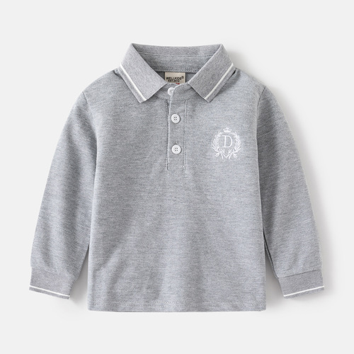 Children's polo shirt Autumn new boys solid color collar T-shirt long sleeve baby hooded sweater wholesale