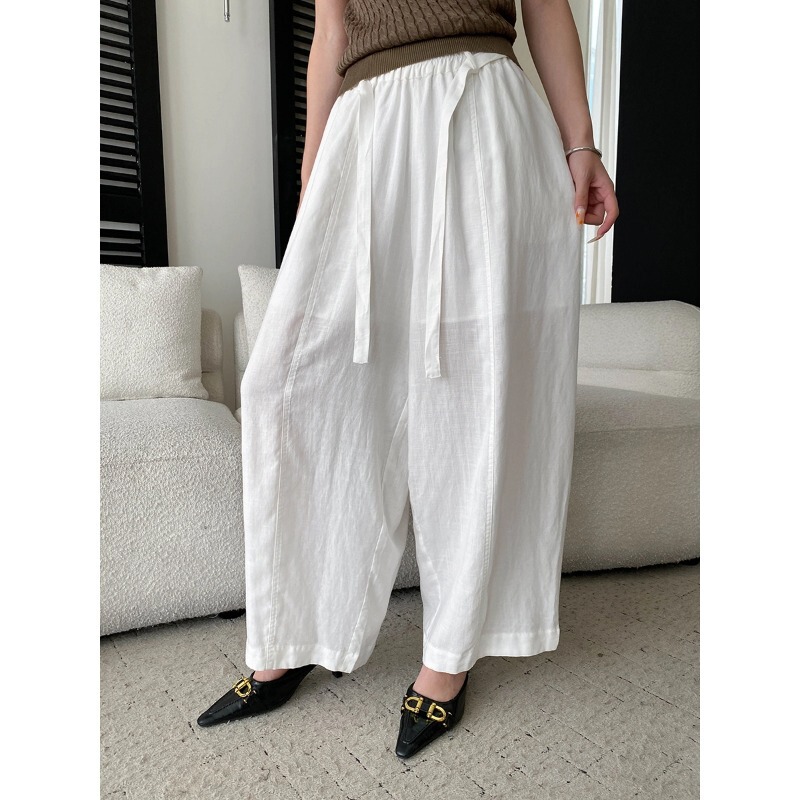 Sinan Effortlessly Stylish Tencel Linen Tailored Design with Center Seam, Loose Fit, Slimming Casual Pants Sn9043