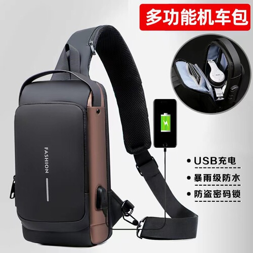 Waterproof Men's Motorbike Bag Password Anti-Theft Chest Bag Men's Bag Single-Shoulder Bag Sports Single-Shoulder Casual Multi-Function Crossbody Bag