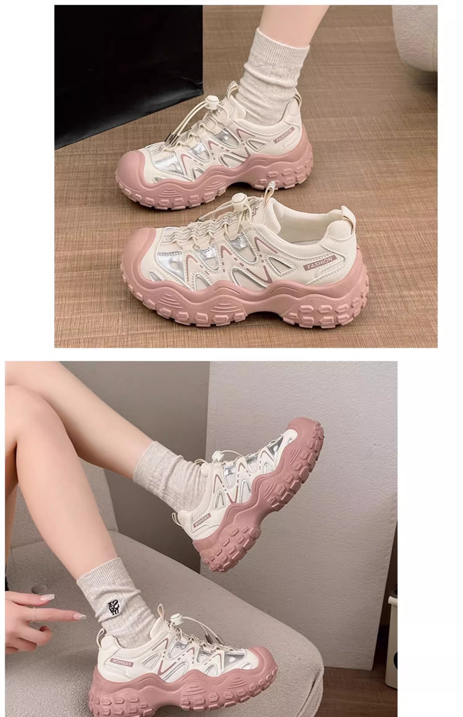 Modele noi de încălțăminte pentru femei cu tocuri cu platformă și talpă groasă care sporesc înălțimea și pantofi cu șireturi pentru mărimi mari_voghion.com